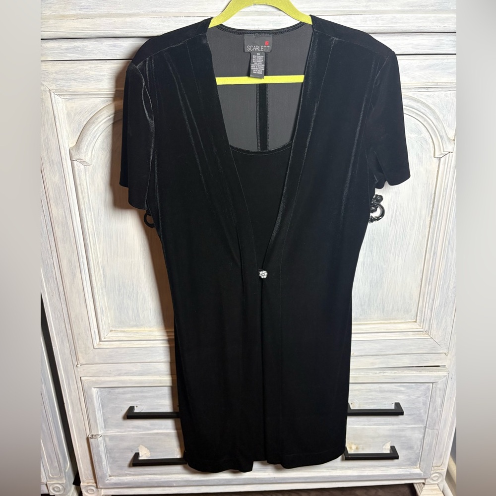 Vintage‎ 90’s Black Velvet Two-fer Dress Cardigan Party Cocktail Whimsigoth